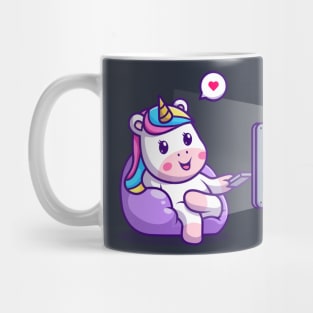 Cute unicorn watching cartoon on tv Mug